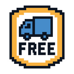 Fototapeta premium Pixel Art Delivery Truck: Free Shipping Icon