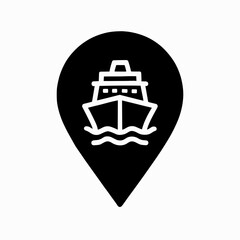 Obraz premium Cruise ship location pin icon (filled) – ocean travel marker for tourists