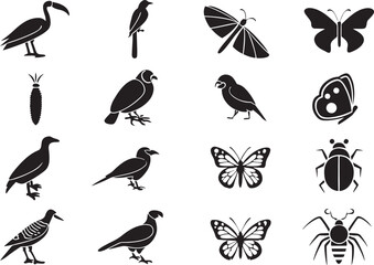 Birds and Insects Silhouette Clipart  Elegant Nature Vectors