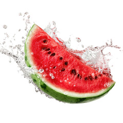 Watermelon slice in splashing water