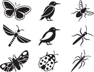 Birds and Insects Silhouette Clipart  Elegant Nature Vectors