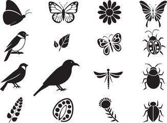 Birds and Insects Silhouette Clipart  Elegant Nature Vectors