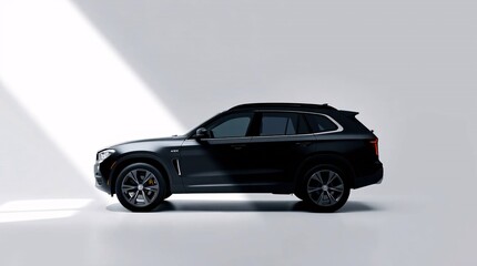 A geometric logo featuring a black SUV illuminated by soft, diffused light and subtle shadows, emphasizing balance, symmetry and visual clarity, no logos or branding