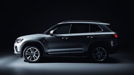 A high-contrast image of a split SUV, featuring distinct hard light, bold areas, and harsh shadows. No logos or branding. Divided sections are clearly defined