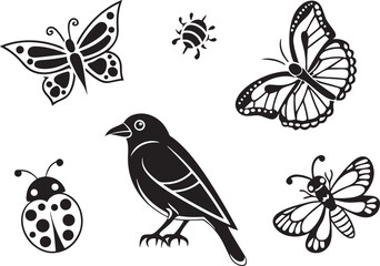 Birds and Insects Silhouette Clipart  Elegant Nature Vectors