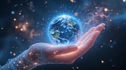 Hands holding the Earth, a symbol of protection and care for the planet, bright and futuristic - Powered by Adobe