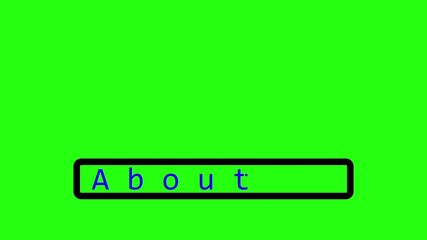 Animated text “About Us” in blue handwriting style with black line animation and rectangle elements over a green screen background