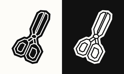 Scissors Icon in Black Filled and White Filled Cutout Style