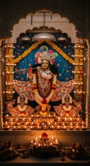 Fototapeta premium Krishna Idol Mobile Wallpaper – Temple Puja Ambience for Janmashtami