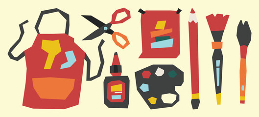  Flat Color Art Class Element Sticker Set with Warm Tones in Cutout Style