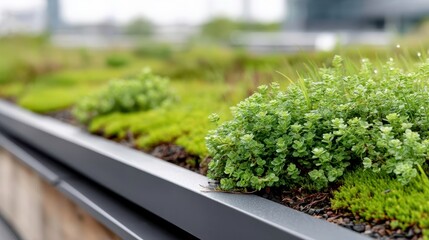 Sustainable Green Roof with Sedum Plants, Urban Gardening for Environmentally Friendly Buildings