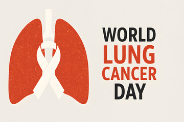 World lung cancer day awareness campaign respiratory health medical illustration showing lungs with white ribbon support symbol, global oncology education concept for early detection, smoking preventi