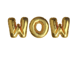 Gold air ballooGold air balloon word WOW on transparent backgroundn word WOW on transparent background