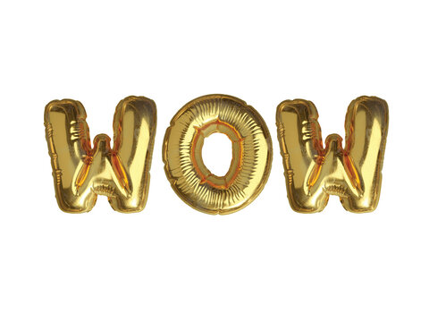 Gold air ballooGold air balloon word WOW on transparent backgroundn word WOW on transparent background