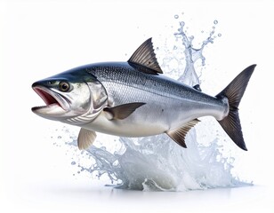 Fototapeta premium Detailed, full HD, cinematic photograph of a powerful predatory fish in a precise, creative action shot, against an immaculate white background.