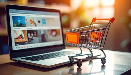 Online Shopping Concept with Laptop and Mini Shopping Cart
