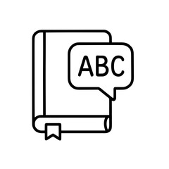 Fototapeta premium Language guidebook with ABC speech bubble (outline) – language learning symbol