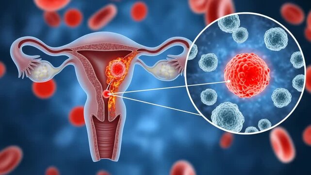 A microscopic view of a cancerous cell affecting the female reproductive system