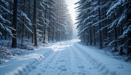 a deep winter canyon, with snow-covered walls and a frozen river at its base. The scale and grandeur of the natural formation are emphasized.