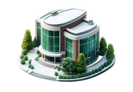 a beautiful modern building with trees around it