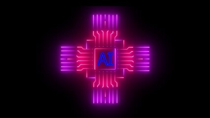 Futuristic ai chip with glowing circuitry in motion.Glowing neon AI circuit board background. Computer motherboard with a chip, Processor with artificial intelligence AI.Minimal chip icon with AI .4k - Powered by Adobe