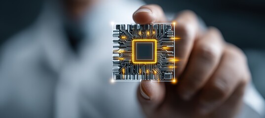 Illuminated Microchip in Hand | Futuristic Technology and AI Concept