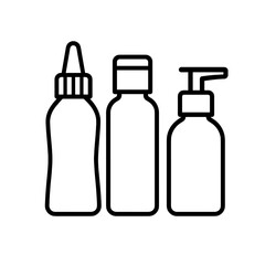 Toiletry bottles set icon (outline) – travel personal care kit symbol