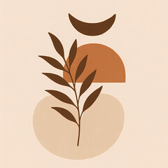 Abstract Boho Botanical with Geometric Shapes – Earth Tone Minimalist Art