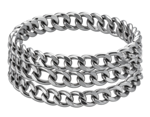 Chunky chain bracelet in brushed silver, isolated on a transparent background
