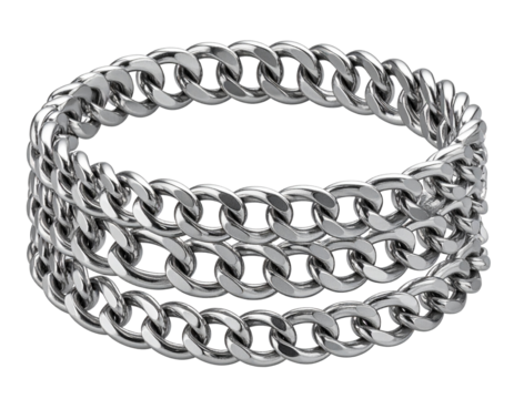 Chunky chain bracelet in brushed silver, isolated on a transparent background
