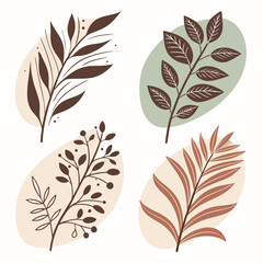 Abstract botanical branches with organic shapes leaves