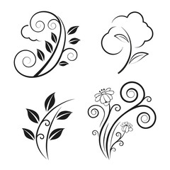 Black floral swirls and leaves leaf vine