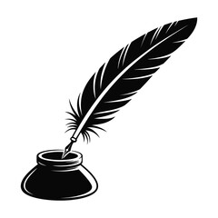 Classic Black and White Quill Pen and Inkwell Icon