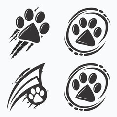 Black paw prints with scratch marks and circular designs animal tracks bold lines