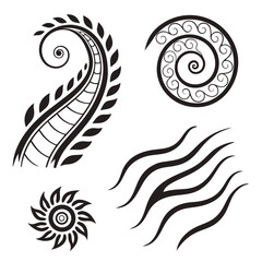 Black tribal ornamental swirls and sun shapes vector