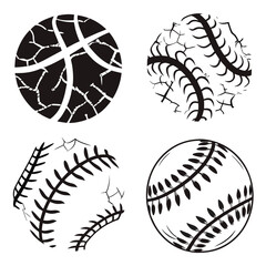 Black white abstract baseball and basketball icons vector