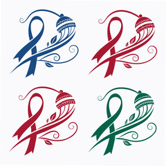 Blue red green ribbon floral ornaments vector