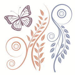 Butterfly floral swirls and leaves nature