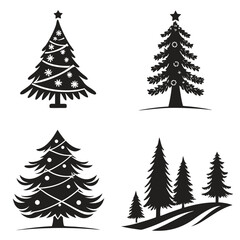 Fototapeta premium Black Christmas Tree Icons Vector Set Four Styles christmas trees 1