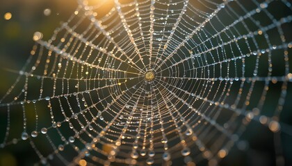 Dew-kissed Spiderweb, Radiant Orb, Macro, Nature's Art