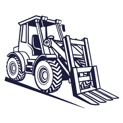 Dark blue forklift illustration on white background construction heavy machinery