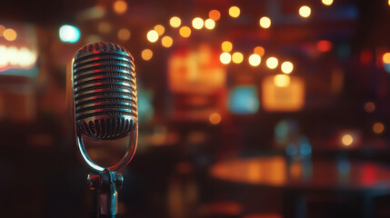 A microphone is on a table in a bar