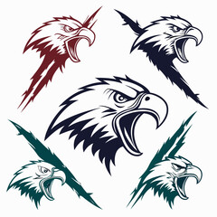 Fierce eagle heads roaring with sharp talons in dark blue maroon and teal bird screeching