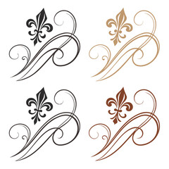 Fleur de lis ornamental swirls in black and brown flourish decorative