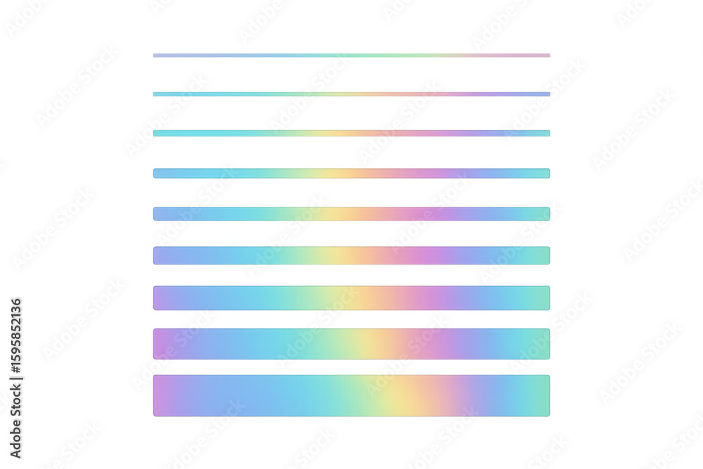 Poster set of iridescent lines creating a colorful spectrum on a transparent background, ideal for modern a