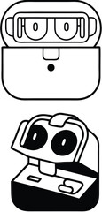 Earbuds Icons. Black and White Vector Illustrations. Device for Personal Listening to Sound Information. Wireless Headphones, Gadget, Technology. Device Concept

