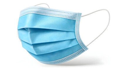 Blue baby shoes, a protective mask isolated on white, and other clothing accessories like a pink glove