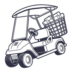 Golf cart with basket and golf clubs transportation sport