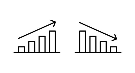 Outline bar chart icon with upward and downward trend arrow. Uptrend and downtrend business graph symbol