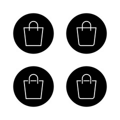 Shopping bag outline icon. Minimal market tote symbol for ecommerce or retail in black circle